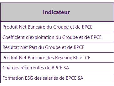 Indicateurs Intéressement BPCE SA